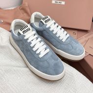 Miu Miu Retro Sneakers Women Suede Light Blue