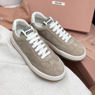 Miu Miu Retro Sneakers Women Suede Light Grey