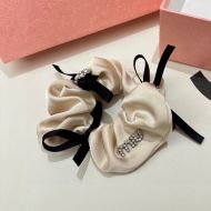 Miu Miu Scrunchie With Strass Logo In Silk Beige