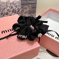 Miu Miu Scrunchie With Strass Logo In Silk Black