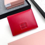 Miu Miu Small Flap Bifold Wallet With Varnished Metal Lettering Logo In Lambskin Red