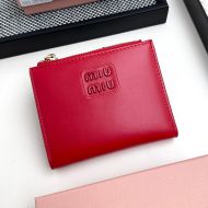 Miu Miu Small Zipper Bifold Wallet With Varnished Metal Lettering Logo In Lambskin Red