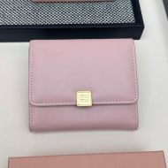 Miu Miu Small Flap Trifold Wallet With Metal Icon Signature In Leather Pink