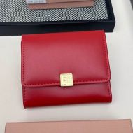 Miu Miu Small Flap Trifold Wallet With Metal Icon Signature In Leather Red