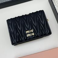 Miu Miu Small Flap Bifold Wallet In Matelasse Nappa Leather Black