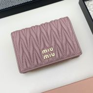 Miu Miu Small Flap Bifold Wallet In Matelasse Nappa Leather Pink