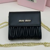 Miu Miu Small Flap Trifold Wallet In Matelasse Nappa Leather Black