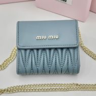 Miu Miu Small Flap Trifold Wallet In Matelasse Nappa Leather Sky Blue