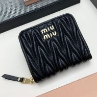 Miu Miu Small Zipper Bifold Wallet In Matelasse Nappa Leather Black