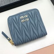 Miu Miu Small Zipper Bifold Wallet In Matelasse Nappa Leather Navy Blue