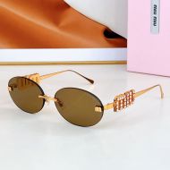 Miu Miu SMU 5693TS Oval Sunglasses With Strass Logo In Metal Brown