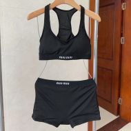 Miu Miu Swimsuit With Embroidered Logo Women Cotton Black