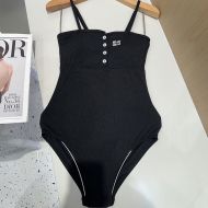 Miu Miu Swimsuit With Logo Patch Half Button Women Cotton Black