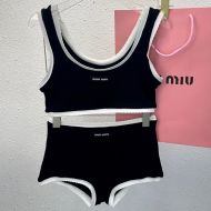Miu Miu Swimsuit With Logo Patch Ribbed Women Cotton Black