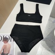 Miu Miu Swimsuit With Strass Logo Patch Women Cotton Black
