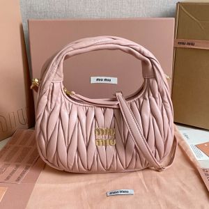 Miu Miu 5BC125 Small Wander Hobo Bag In Matelasse Nappa Leather Cherry