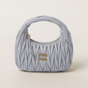 Miu Miu 5BC125 Small Wander Hobo Bag In Matelasse Nappa Leather Grey