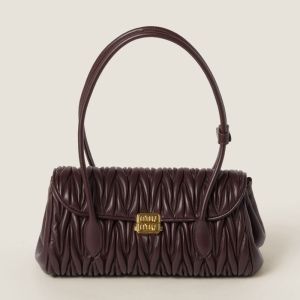 Miu Miu 5BD265 Flap Shoulder Bag In Matelasse Nappa Leather Coffee