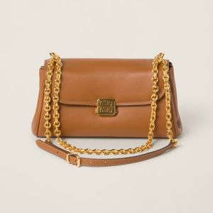 Miu Miu 5BD266 Flap Chain Shoulder Bag In Leather Brown