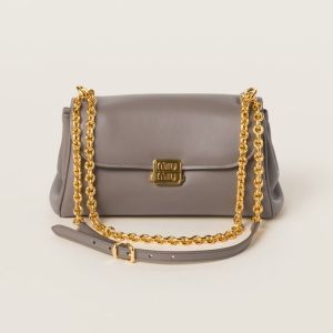 Miu Miu 5BD266 Flap Chain Shoulder Bag In Leather Grey