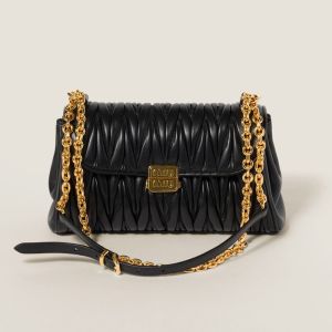 Miu Miu 5BD266 Flap Chain Shoulder Bag In Matelasse Nappa Leather Black