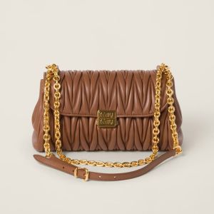 Miu Miu 5BD266 Flap Chain Shoulder Bag In Matelasse Nappa Leather Brown