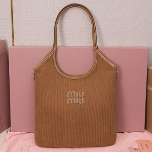 Miu Miu 5BG231 Regular Ivy Bag In Corduroy Brown