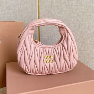 Miu Miu 5BP078 Mini Wander Hobo Bag In Matelasse Nappa Leather Pink