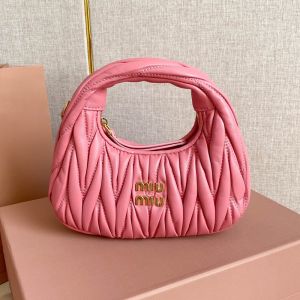 Miu Miu 5BP078 Mini Wander Hobo Bag In Matelasse Nappa Leather Rose