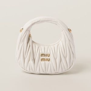 Miu Miu 5BP078 Mini Wander Hobo Bag In Matelasse Nappa Leather White