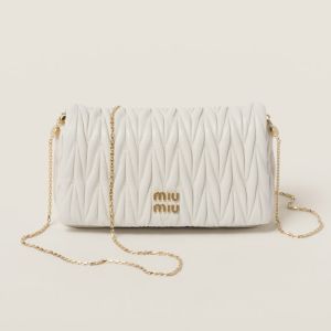 Miu Miu 5BP086 Mini Flap Chain Bag In Matelasse Nappa Leather White