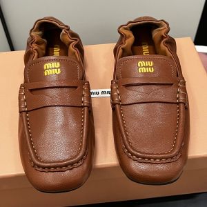Miu Miu 5D341E Ruches Loafers Women Nappa Leather Brown