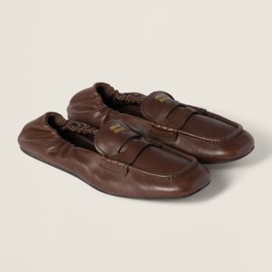 Miu Miu 5D341E Ruches Loafers Women Nappa Leather Coffee