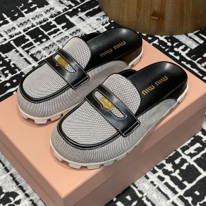 Miu Miu 5D377E Mules Women Canvas And Leather White/Black