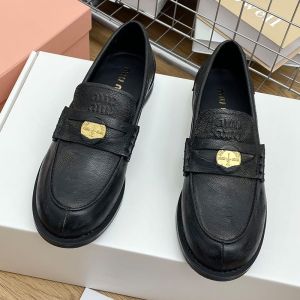 Miu Miu 5D773D Penny Loafers Women Vintage-effect Leather Black