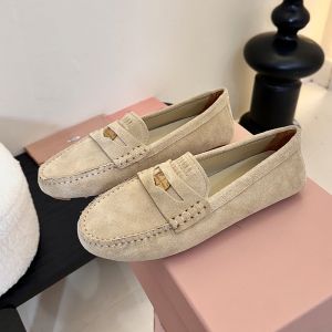 Miu Miu 5DD022 Driving Shoes Women Suede Beige