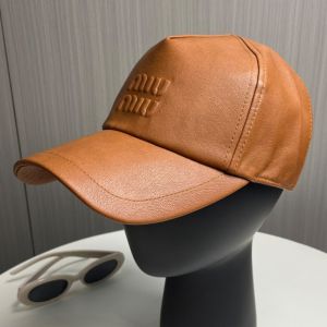Miu Miu 5HC179 Baseball Cap With Debossed-Logo In Nappa Leather Brown