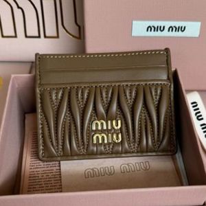 Miu Miu 5MC076 Card Holder In Matelasse Nappa Leather Brown