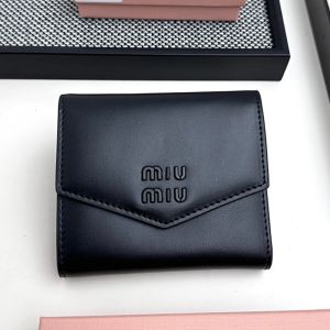 Miu Miu 5MH040 Small Flap Trifold Wallet In Leather Black