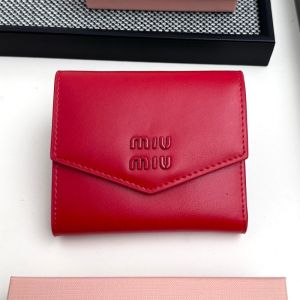 Miu Miu 5MH040 Small Flap Trifold Wallet In Leather Red