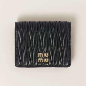 Miu Miu 5MV204 Small Flap Bifold Wallet In Matelasse Nappa Leather Black