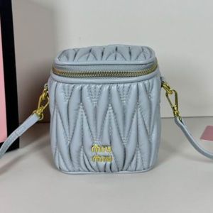 Miu Miu 5NR018 Micro Vanity Case In Matelasse Nappa Leather Blue
