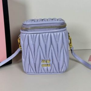 Miu Miu 5NR018 Micro Vanity Case In Matelasse Nappa Leather Purple