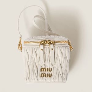 Miu Miu 5NR018 Micro Vanity Case In Matelasse Nappa Leather White