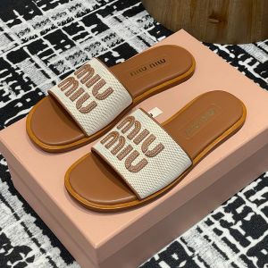 Miu Miu 5XX644 Slides Women Canvas And Leather Beige/Brown