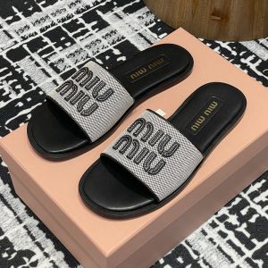 Miu Miu 5XX644 Slides Women Canvas And Leather White/Black