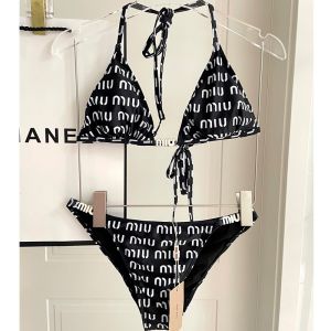 Miu Miu Bikini With Enamel Logo Allover Letter Women Cotton Black
