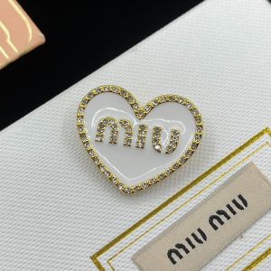 Miu Miu Brooch With Strass Enameled Logo Heart In Metal Gold/White