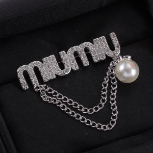 Miu Miu Brooch With Strass Letter Logo In Metal Silver