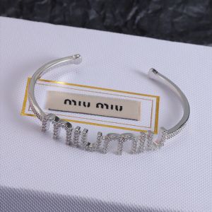 Miu Miu Cuff Bracelet With Strass Letter Logo In Metal Silver